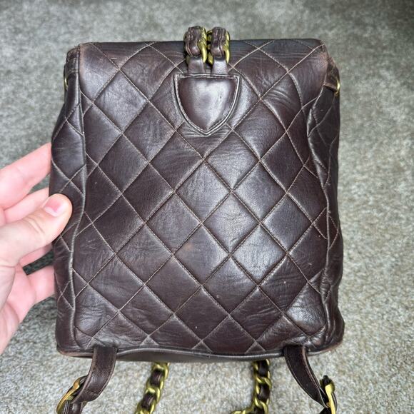 Chanel Matelasse Chain Backpack Duma Lambskin CC Logo Chocolate Brown Vintage - Picture 8 of 16
